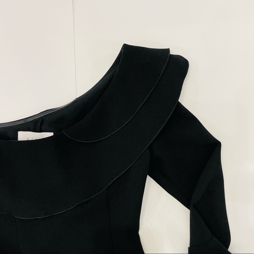 Black One Shoulder Ruffle Lace Trim Bell Sleeve Blouse Top - Picture 7 of 11